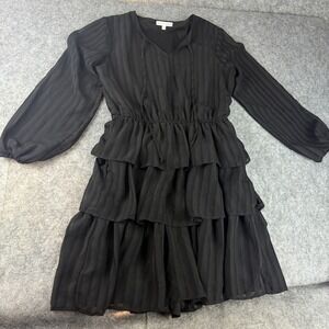 Spirit of Grace black tiered‎ ruffle mini dress sheer peasant sleeve LBD Size S